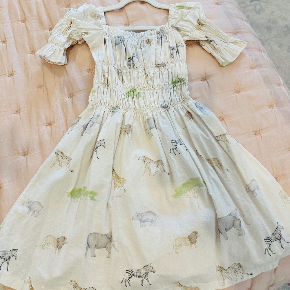Sal & Pimenta zoo animals safari smocked puff sleeve dress size 5T